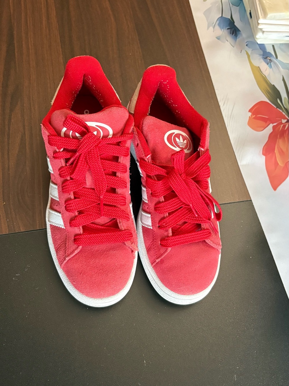 adidas Red Suede Women's Sneakers with White Stripes